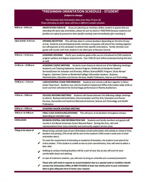 Free 12 Orientation Schedule Samples And Templates In Pdf Ms Word