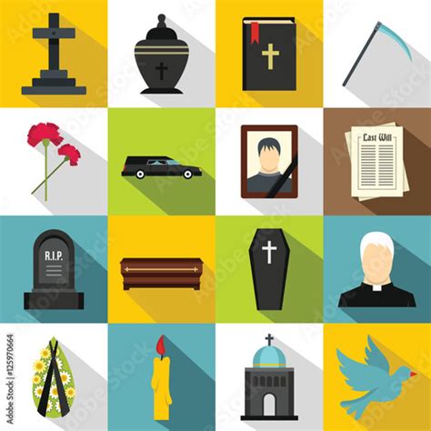 Funeral Icons Set Flat Illustration Of 16 Funeral Vector Icons For Web