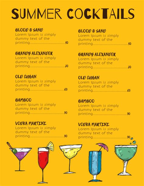 Cocktails Menu Template Postermywall