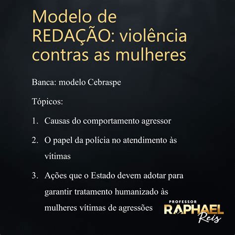 Modelo De Reda O Viol Ncia Contra As Mulheres Professor Raphael
