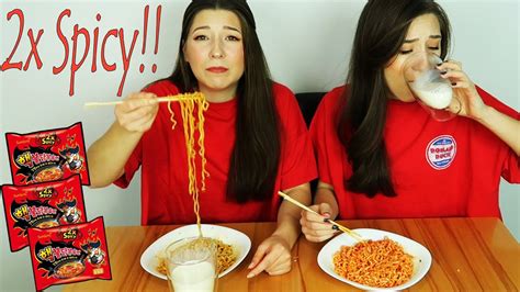 TRYING 2X SPICY FIRE KOREAN NOODLE CHALLENGE YouTube
