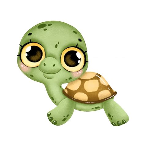 Illustration Of A Cute Cartoon Baby Turtle With Big Eyes Isolated