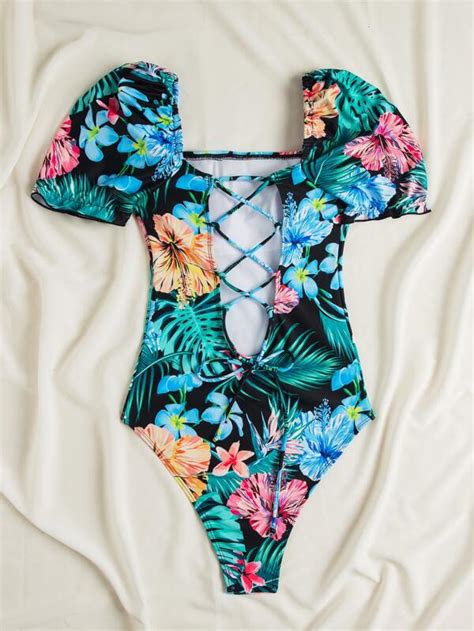 Shein Swim Vcay Floral And Tropical One Piece Swimsuit Shein Usa