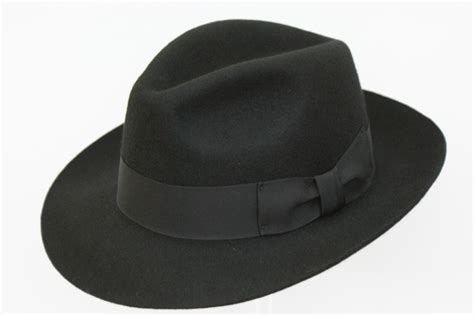 Gents Black Wide Brim Fedora Hat 100 Wool Hand Made Felt Trilby With