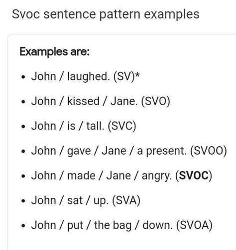 Svc Sentence Pattern Example Brainly In