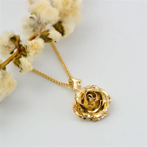 Gold Rose Pendant Small Rose Necklace In 9ct Yellow Gold