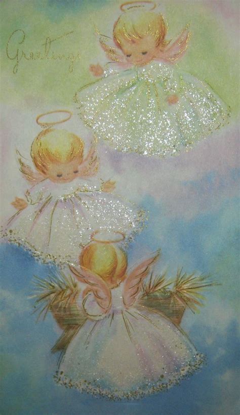 This set contains 120 glitter gel pens to let you enhance the features and details of your work. Vintage Glitter Angels Girls Christmas Card Pastels Pink ...