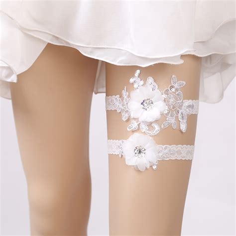 2pcs Fashion Bride Garters White Lace Flower Womens Sexy Lingerie Garter Party Supplies Bride