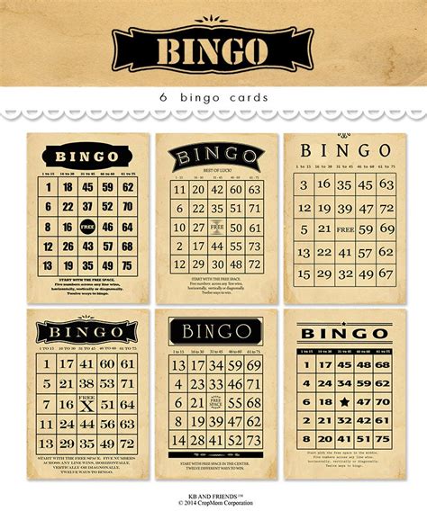 Digital Vintage Bingo Cards Black And Tan Bingo Cards