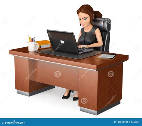 3d Business Woman Working At Office With A Laptop Stock Illustration