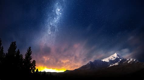 Landscape Mountain Stars Milky Way Sunset Wallpapers