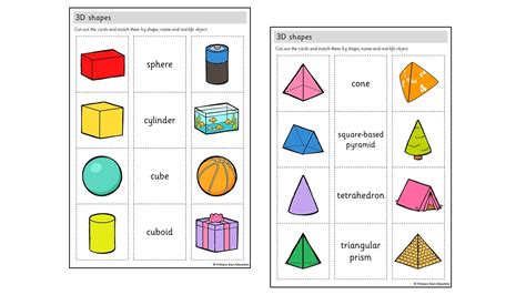 3d Shape Properties Matching Cards Printable Cards
