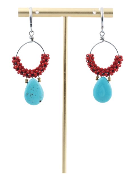 Turquoise Dangle Earrings Red Statement Earrings Kaleidoscopes