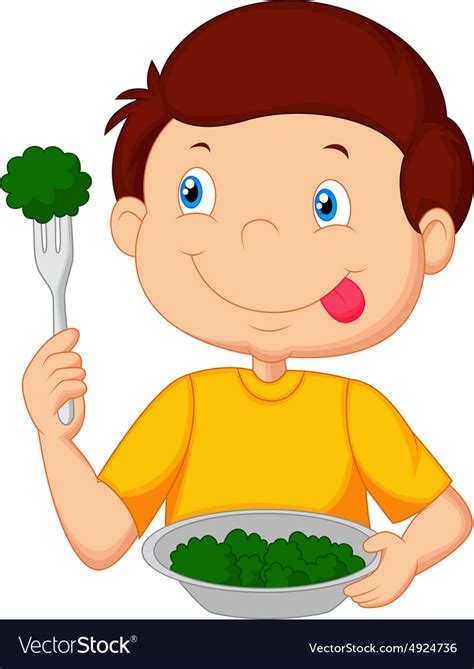 Cute Little Boy Eats Vegetable Using Fork Vector Image