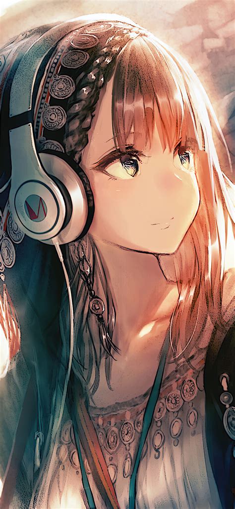 1242x2688 Anime Girl Headphones Looking Away 4k Iphone Xs