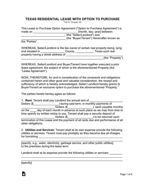 Free Texas Rent-to-Own Lease Agreement - PDF | Word – eForms