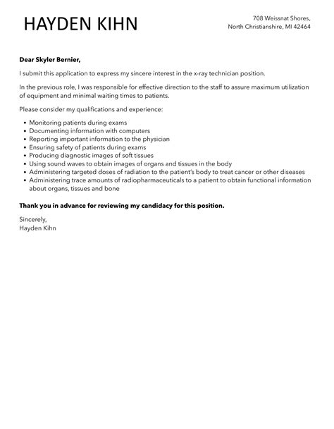 X-ray Technician Cover Letter | Velvet Jobs