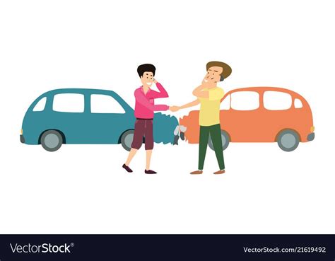 Red car accident break cartoon illustration. Two smiling men with two cars accident cartoon Vector ...