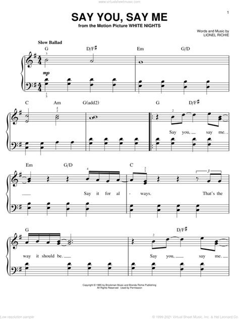 Say You Say Me Easy Sheet Music For Piano Solo Pdf