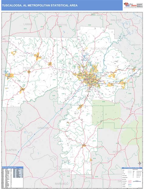 Tuscaloosa Al Metro Area Wall Map Basic Style By Marketmaps