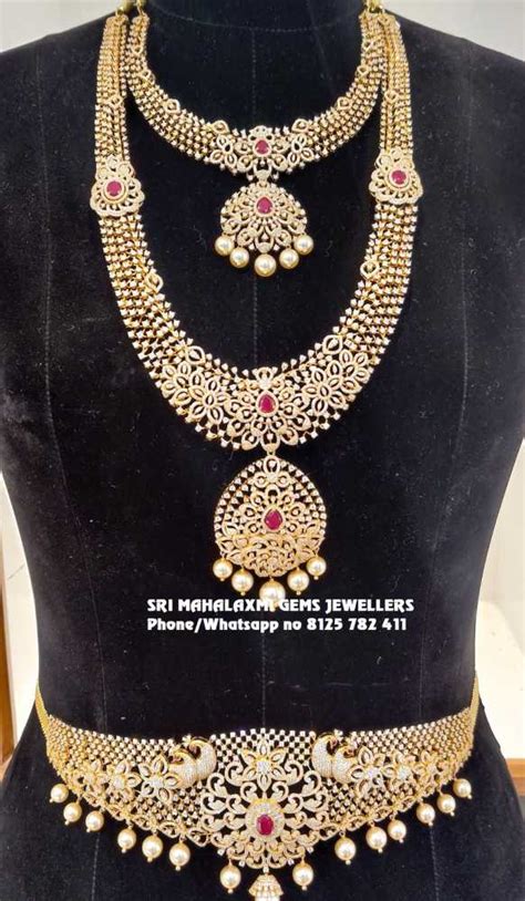 Bridal CZ Necklace Haram And Vaddanam Set Indian Jewellery Designs