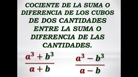 Cociente De La Suma O Diferencia O Diferenci De Cubos Entre La Suma O