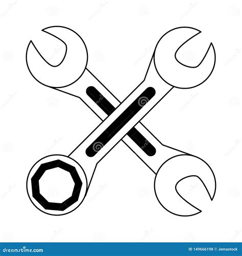Crossed Wrenches Icon Cartoon Isolated In Black And White Stock Vector