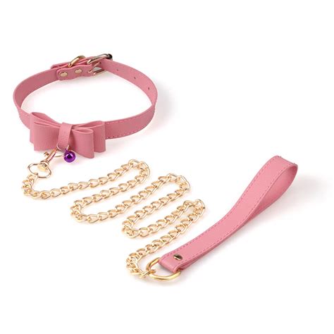 Aimitoy Pink Pu Leather Collars Bondage Sex Toys Fetish Collar Cute Bow