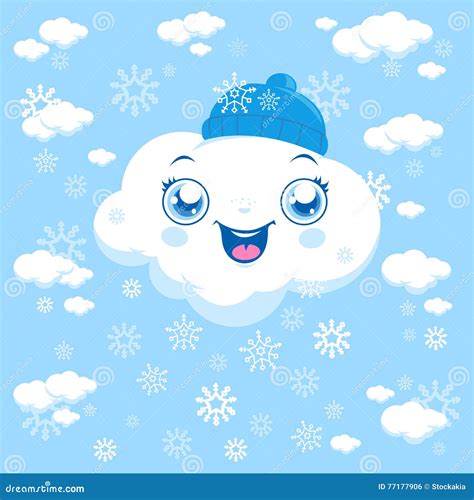 Winter Background With Cute Cloud Snowing Vector Illustration Stock