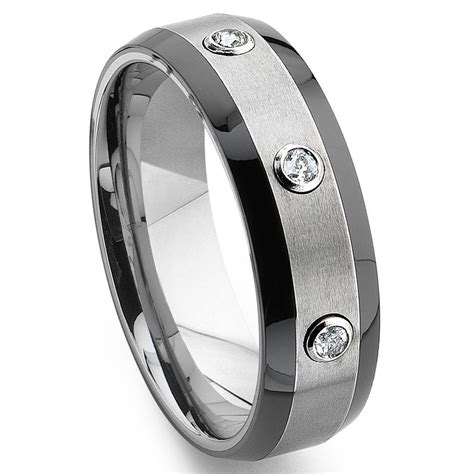 Jewelry And Watches Black Tungsten Carbide Diamond Mens Wedding Band
