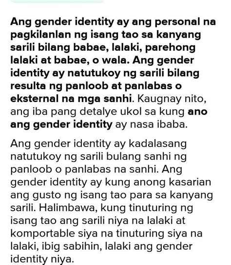 ano ang gender identity brainly ph