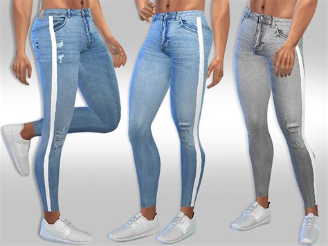 Saliwas Male Sims Strip Line Fashion Ripped Jeans