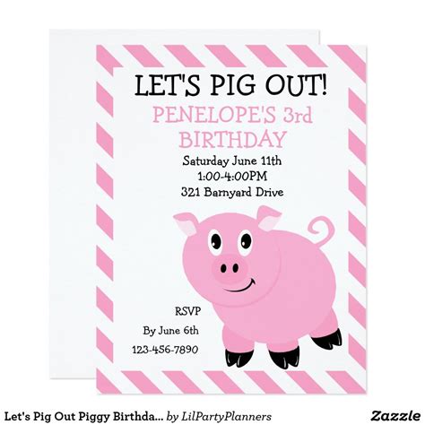 Lets Pig Out Piggy Birthday Party Invitation Zazzle Piggy Birthday