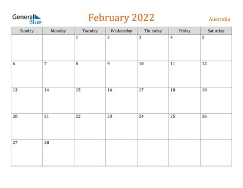 February 2022 Calendar Australia