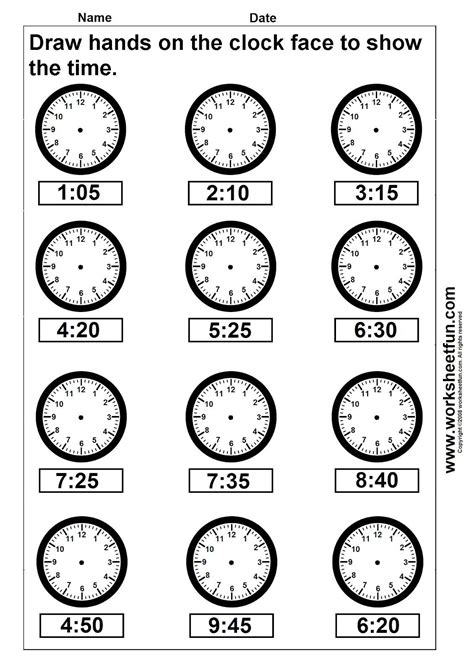 Clock Worksheets To 1 Minute Kindergarten Clock Worksheet