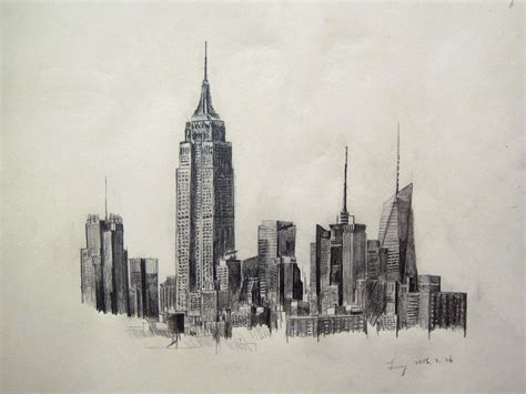 A Drawing Of A Cityscape With Skyscrapers In The Foreground And