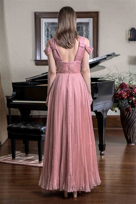 Hand Pleated Silk Chiffon Gown Rose Pink Kelly Ng