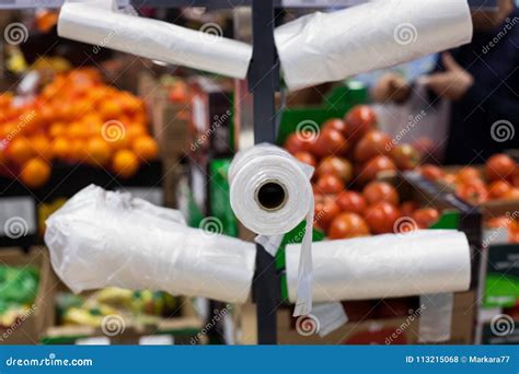 Plastic Bags In A Supermarket Stock Photo Image Of Grocery