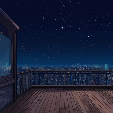 Premium Photo A Balcony With A View Of A City At Night