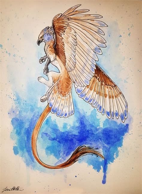 Blue Gryphon Watercolor Painting By Sugarpoultry Fantasy Drawings