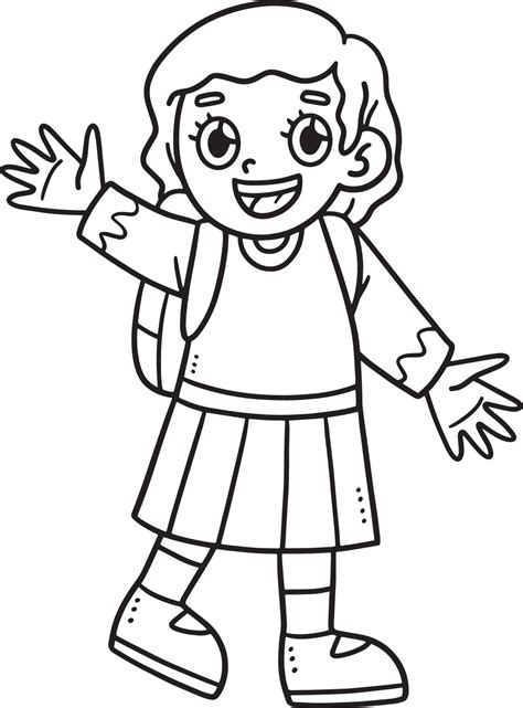Happy Girl Student Isolated Coloring Page For Kids 21501673 Vector Art