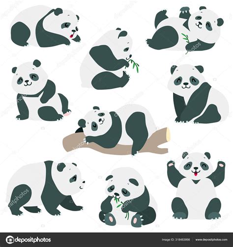 Conjunto Pandas Ilustración Dibujos Animados Osos Panda Bebé Lindo