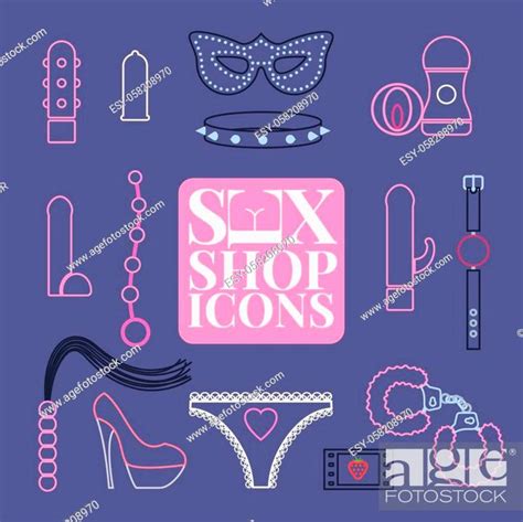 Sex Shop Vector Icons Symbols Set Sex Toys Design Element Stock