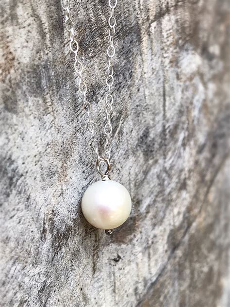 Silver Single Pearl Pendant Necklace Solid Sterling Silver Ivory