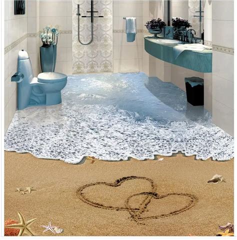 Modern Custom 3d Floor Mural Beach Bathroom Living Room 3d Floor Tiles