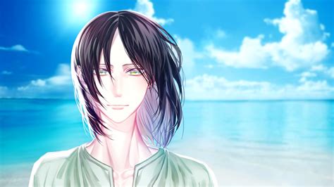 Attack On Titan Eren Yeager With Black Hair With Background Of Blue Beach And Blue Sky With