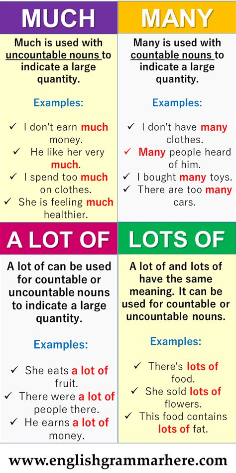 English Grammar Using Much Many A Lot Of Lots Of And Example