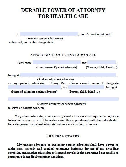 Free Medical Poa Forms Printable
