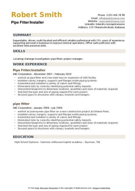 When deciding which resume format you should use, consider your professional history and the role you're applying for. Pipe Fitter Resume Samples | QwikResume