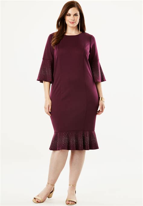 Ponte Dress With Bell Sleeves Plus Size Dresses Roamans